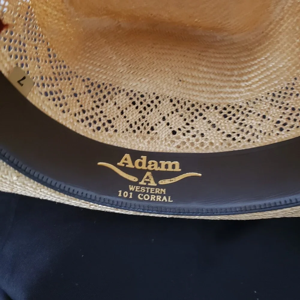 Vintage Adam Western 101 Corral Mens Straw Cowboy Hat SZ 7 Ranch Feather Band